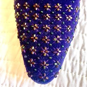 NINA KITTEN MULES, Royal purple beaded fabric, Size 6.5 M